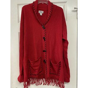 Chico's Womens Red Lambs Wool Cardigan Fringe Size 2